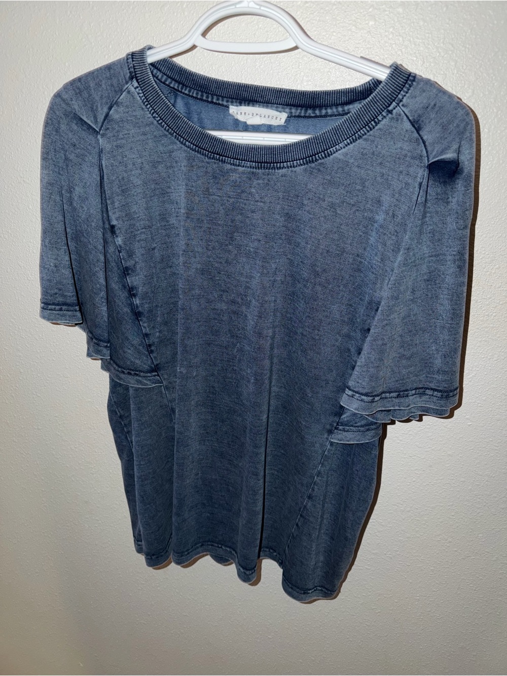 Jane and Delancey Washed Blue Short Sleeve Ruffle Top - Picture 2 of 9